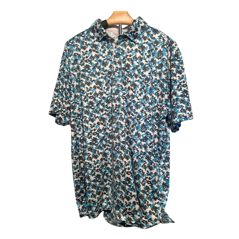 Matte Grey Mens Polo Blue/Black Camo Pattern Size L